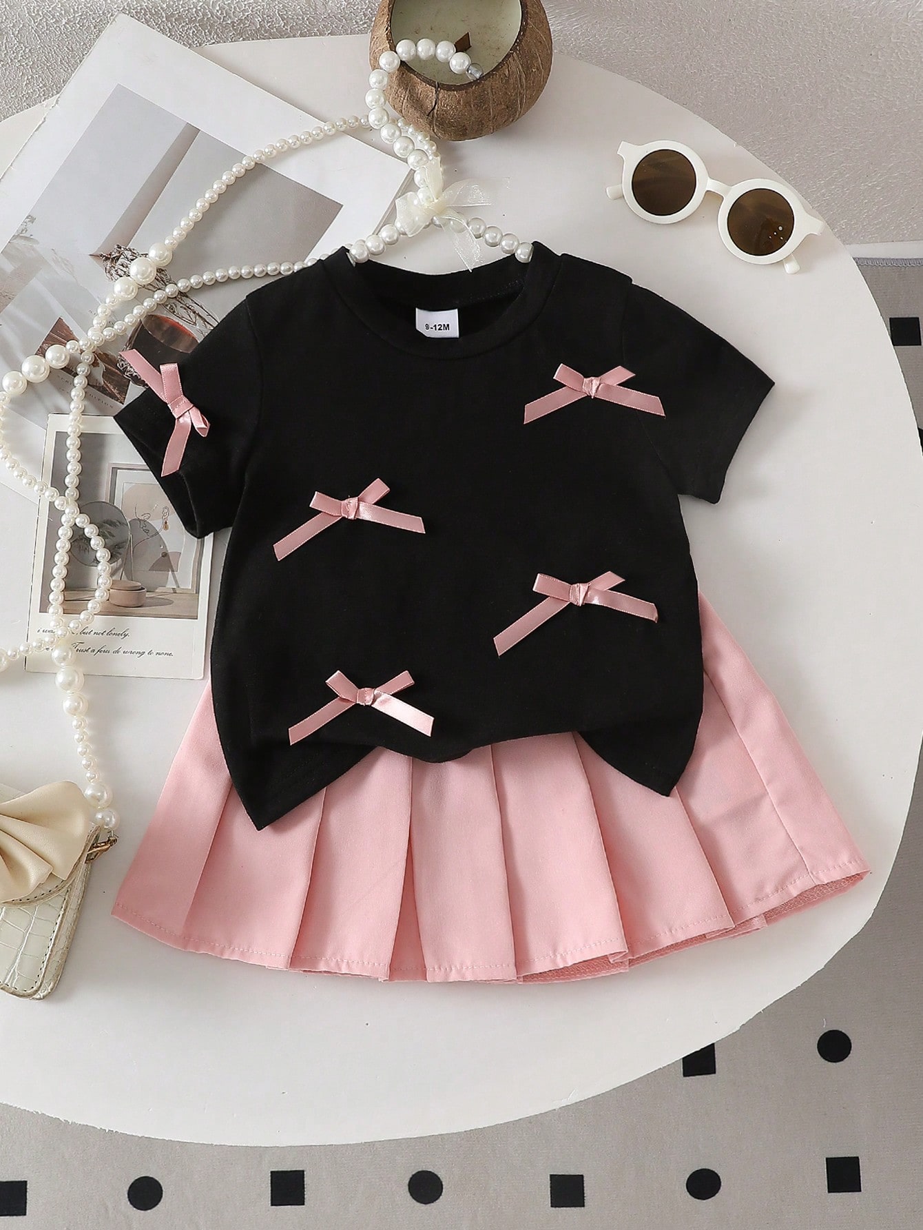 Outdoor Adventure Girl - Tweedelig 3D-bow casual T-shirt en geplooide
