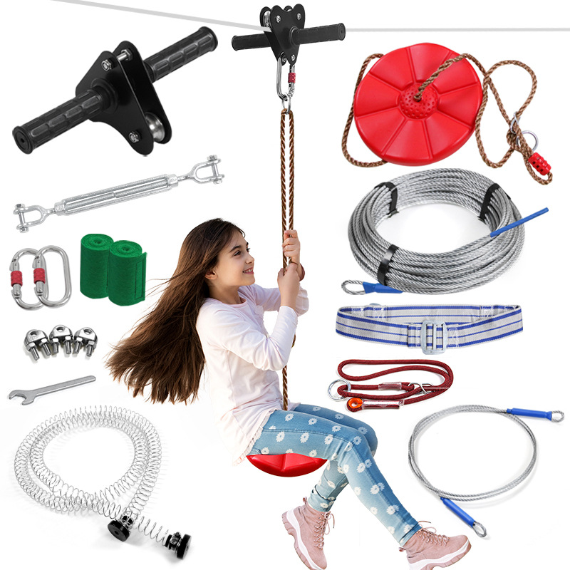 Outdoor Adventure Ziplines & Waterfall - Zipline-set voor kinderen met schijfschommelzitje, zip-line